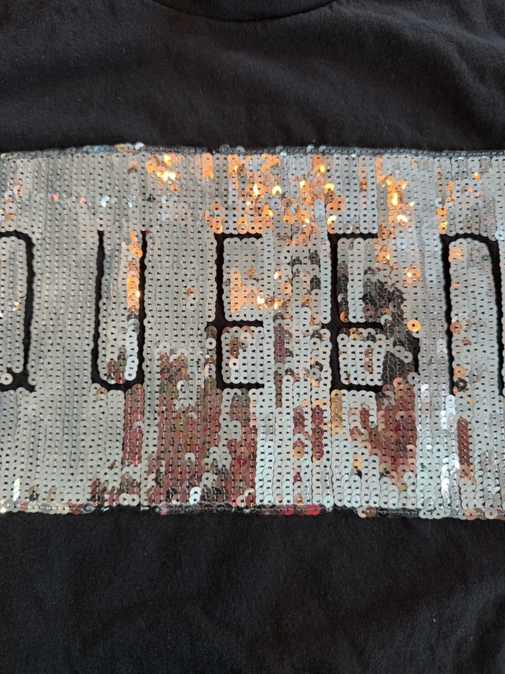 On Fire Black Tee with Silver and Rose-Gold Reversible Sequin 'QUEEN' Panel - Picture 4 of 5